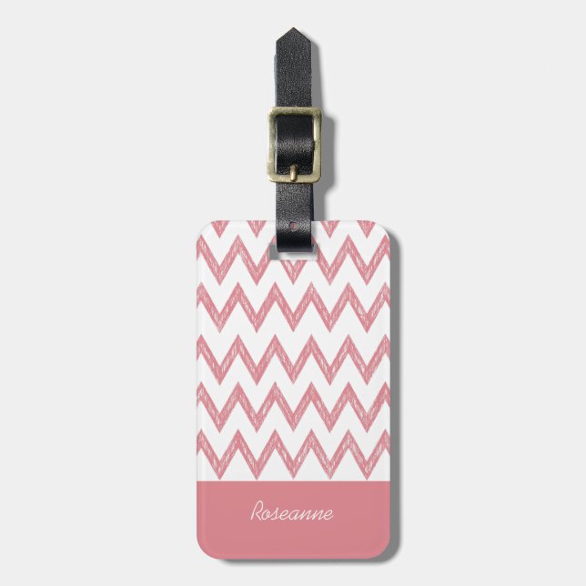 Etiqueta Para Maletas Chevron Pencil Pink Chevron Zigzags Con Nombre (Frente Vertical)