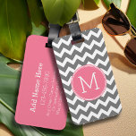 Etiqueta Para Maletas Chevrras grises y rosas con monograma Personalizad<br><div class="desc">Un llamativo diseño art decó en colores frescos y alegres. Si necesita ajustar los monogramas,  haga clic en el botón personalizar y realice cambios.</div>