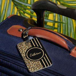 Etiqueta Para Maletas Chic Animal Skin Leopard Pattern Name Luggage Tag