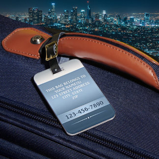 Etiqueta Para Maletas Chic Blue Silver Metallic Stripe Luggage Tag