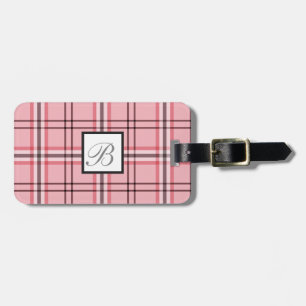 Etiqueta Para Maletas Chic Estilo de Cuadro Rosa y Gris