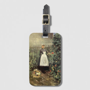 Etiqueta Para Maletas Chica con una cesta de verduras en un jardín