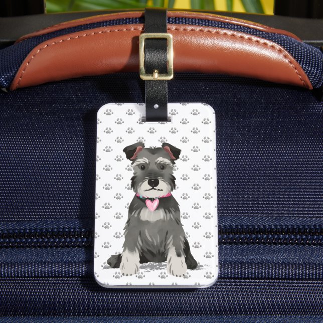 Etiqueta Para Maletas Chica Cute Mini Schnauzer (Anverso In situ 2)