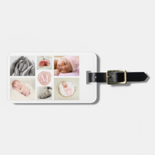 Etiqueta Para Maletas Chica de Collage de fotos rosado en color agua