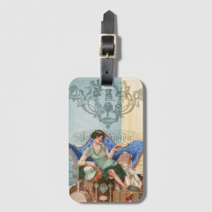 Etiqueta Para Maletas Chica de Flapper de los años 20 en arte de París