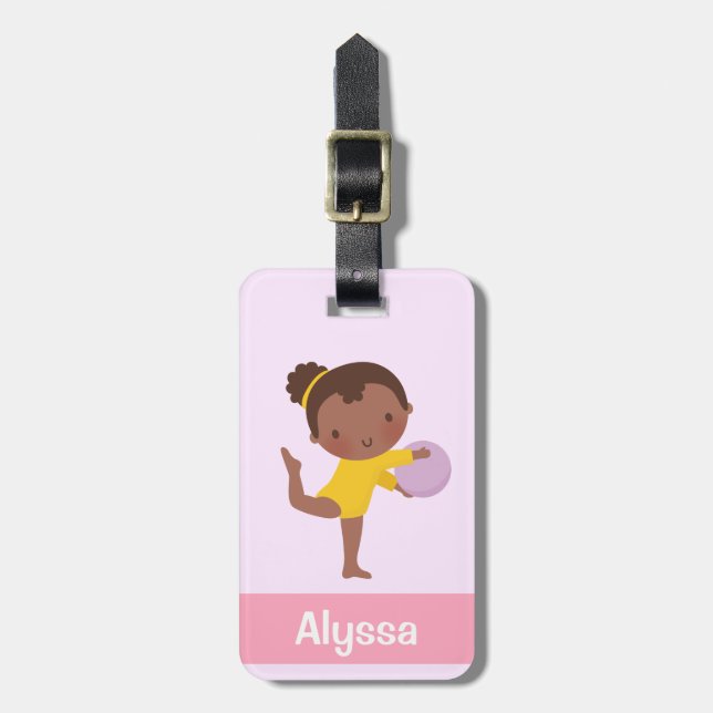Etiqueta Para Maletas Chica de gimnasta con bolas personalizadas (Frente Vertical)