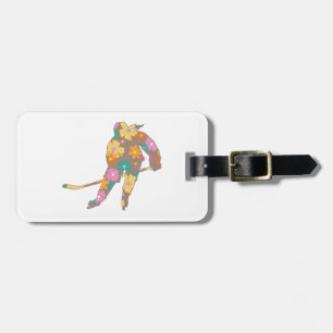 Etiqueta Para Maletas Chica de hockey Silhouette Brown nombre floral núm