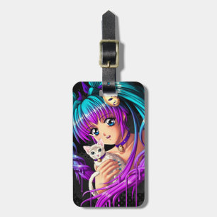 Etiqueta Para Maletas Chica de Manga del gatito y de la coleta