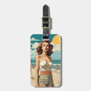 Etiqueta Para Maletas chica de playa de 1950