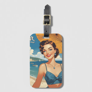 Etiqueta Para Maletas Chica de playa de estilo vintage Cote D'Azur