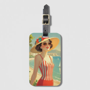 Etiqueta Para Maletas Chica de playa de estilo vintage Cote D'Azur
