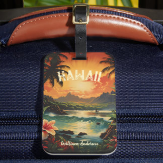 Etiqueta Para Maletas Chica hawaiano de arte vintage de Hawaii Beach