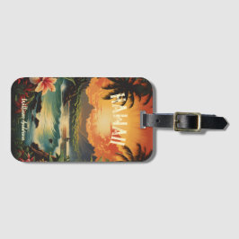 Etiqueta Para Maletas Chica hawaiano de arte vintage de Hawaii Beach