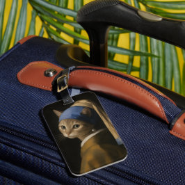 Etiqueta Para Maletas Chica Linda con un Gato de Arete de Perla Arte