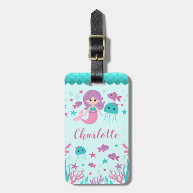 Etiqueta Para Maletas Chica personalizado sirena linda (Frente Vertical)