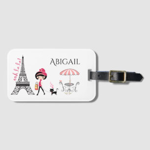 Etiqueta Para Maletas Chica personalizado y torre Cat Eiffel París