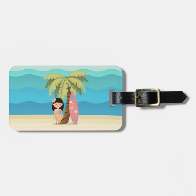 Etiqueta Para Maletas Chica Surfista de Hawái (Frente Horizontal)