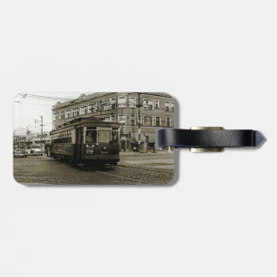 ETIQUETA PARA MALETAS CHICAGO 63 Y OCCIDENTE 1952 TROLLEY ART SEPIA