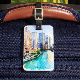 Etiqueta Para Maletas Chicago Illinois Watercolor City View