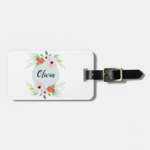Etiqueta Para Maletas Chicas cortan flores de color floral y nombran a n