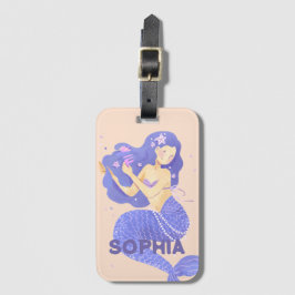 Etiqueta Para Maletas Chicas cortan nombre de sirena morada niños person