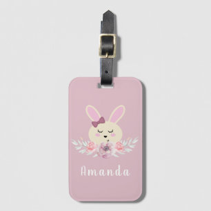 Etiqueta Para Maletas Chicas Cute Purple Bunny Nombre Personalizado Niño