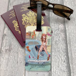 Etiqueta Para Maletas Chicas de vacaciones de Girly Stylish Blue Car Via<br><div class="desc">Una elegante etiqueta para mujeres para su viaje de vacaciones para colgar su equipaje de viaje,  con un chica viajando a París</div>