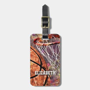 Etiqueta Para Maletas Chicas Deportes Baloncesto morado rosa su nombre