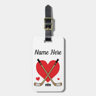 Etiqueta Para Maletas Chicas personalizados Hockey Nombre Palos de coraz