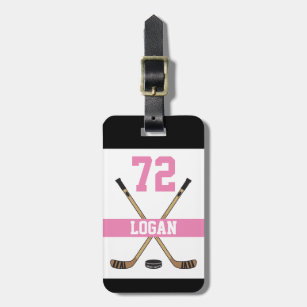Etiqueta Para Maletas Chicas rosados con nombre de jugador de hockey per