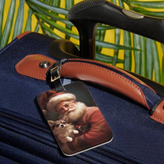 Etiqueta Para Maletas Chihuahua con Navidades festivos de Santa Claus (Anverso In situ 1)