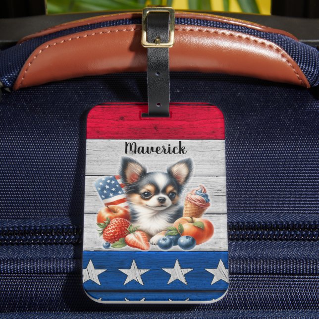 Etiqueta Para Maletas Chihuahua Fruta Patriótica Estados Unidos Cabello  (Anverso In situ 2)