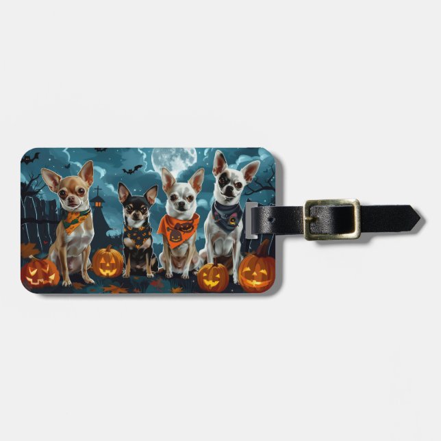 Etiqueta Para Maletas Chihuahua Halloween Spooky (Frente Horizontal)