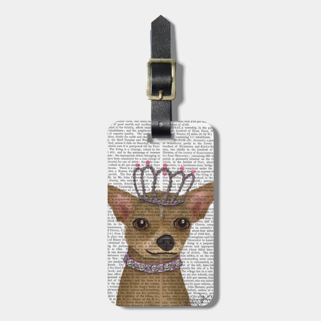 Etiqueta Para Maletas Chihuahua Y Tiara (Frente Vertical)