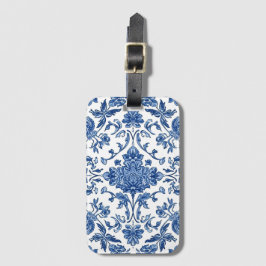 Etiqueta Para Maletas Chinoisería Floral Azul Acuarela Blanca