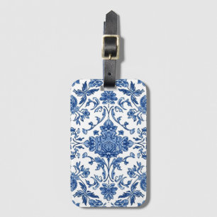 Etiqueta Para Maletas Chinoisería Floral Azul Acuarela Blanca
