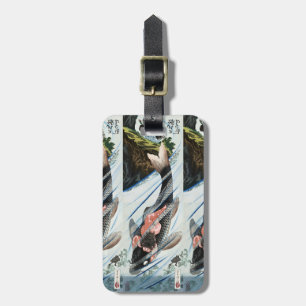 Etiqueta Para Maletas Chinoiserie Carpa Koi Cascada Arte Japonés