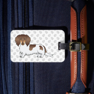 Etiqueta Para Maletas Chocolate y Tan Piebald Dachshund de Pelo Largo y