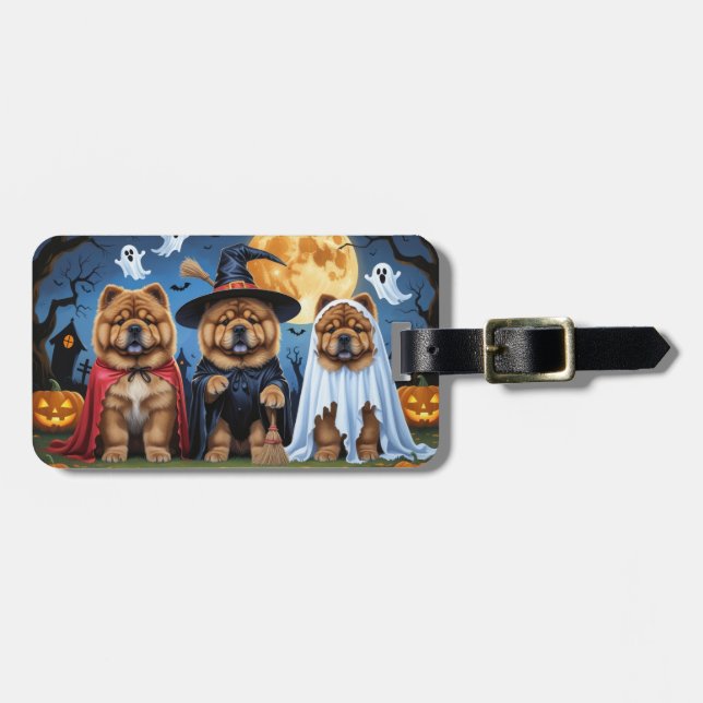 Etiqueta Para Maletas Chow Chow Dog Pumpkin Halloween Funny (Frente Horizontal)