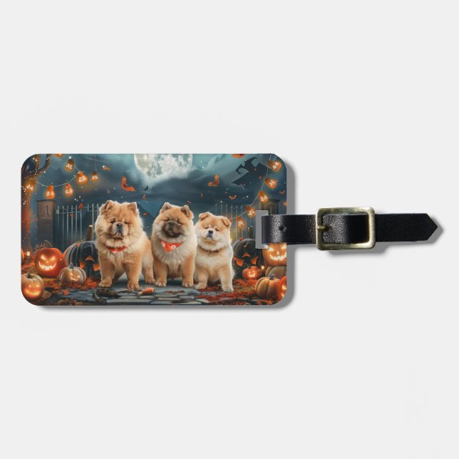 Etiqueta Para Maletas Chow Chow Halloween Spooky (Frente Horizontal)