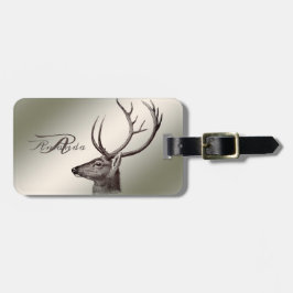 Etiqueta Para Maletas Christmas Monogram Floral Reindeer Golden Winter