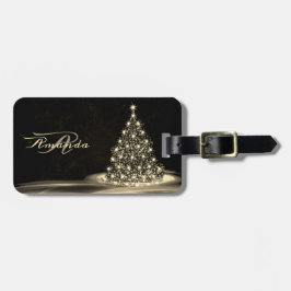 Etiqueta Para Maletas Christmas Monogram Golden Shiny Tree Winter Black