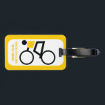 Etiqueta Para Maletas Ciclista montando su personalizado de bicicleta<br><div class="desc">Un ciclista montando su etiqueta de equipaje de personalizado de bicicleta con un ícono minimalista de una silueta negra de ciclismo con la parte superior amarilla y su texto sobre fondo blanco con el borde amarillo. ... </div>