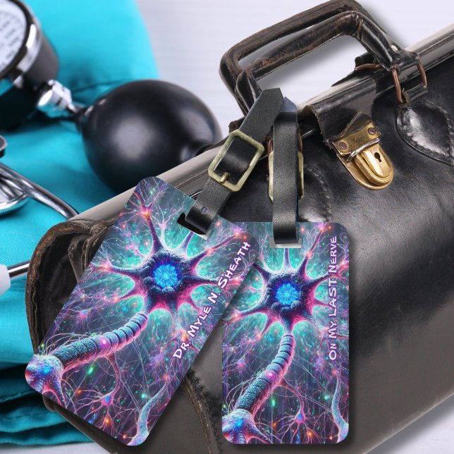 Etiqueta Para Maletas Ciencia divertida "En mi último nervio" ("On My Last Nerve" Funny Science Luggage / Backpack tag for Doctors, Lab Techs, Science Teachers)