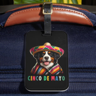Etiqueta Para Maletas Cinco De Mayo Bernese Perro con Poncho y Sombrero