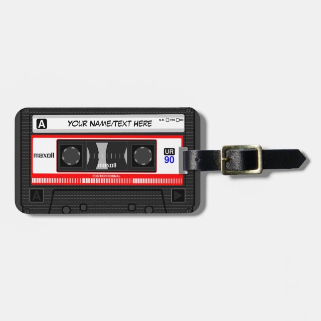 Etiqueta Para Maletas Cinta Cassette de música retro personalizada (Frente Horizontal)
