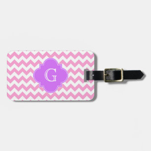 Etiqueta Para Maletas Cinta rosa Chevron Zigzag Lilac Quatrefoil Monogra