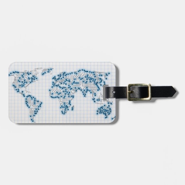 Etiqueta Para Maletas Circuitos electrónicos del microchip del mapa del (Frente Horizontal)