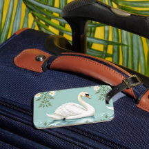 Cisne blanco elegante floral azul