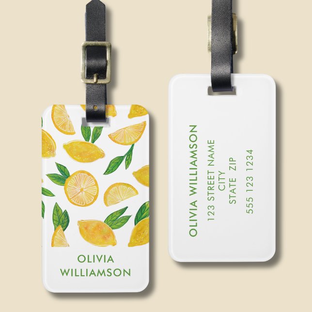 Etiqueta Para Maletas Citrus lemon fruit pattern (Personalised lemon pattern luggage tag)